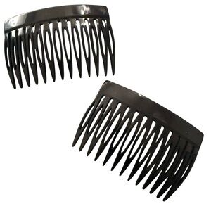 1930’s Pair of Celluloid French Hair Combs in Jet Black, Deadstock Vintage Paris